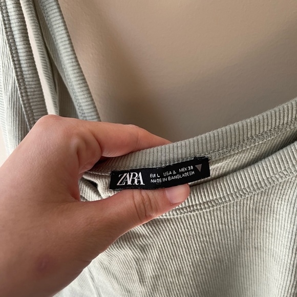 Zara Ribbed Side Tie Tank Top Ruched Green Large - Picture 7 of 7